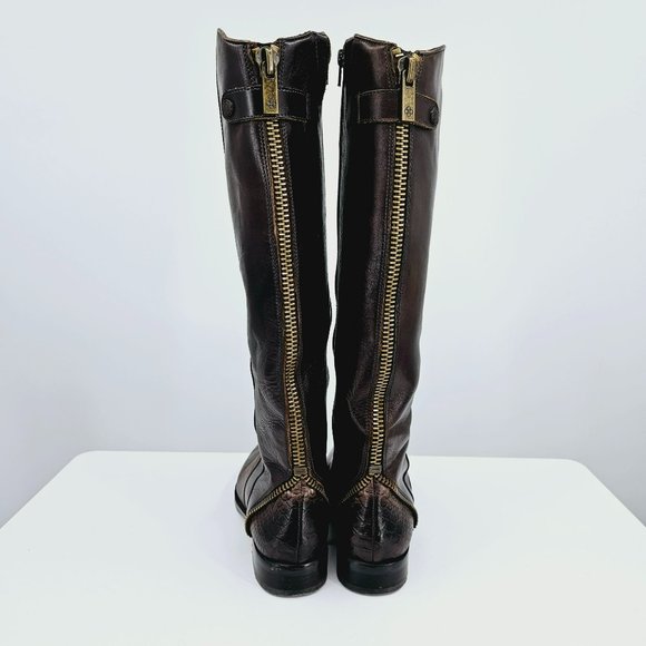 Arturo Chiang Falicity Tall Knee Boots 7.5 M Brown Leather Snakeskin Gold Zipper - Picture 9 of 16
